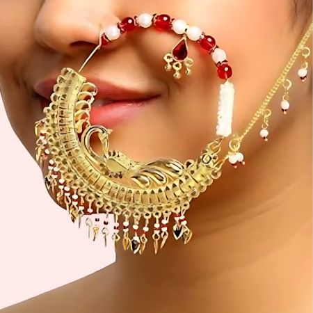 Handmade Brass Alloy Bridal Nath with Elegant Chain